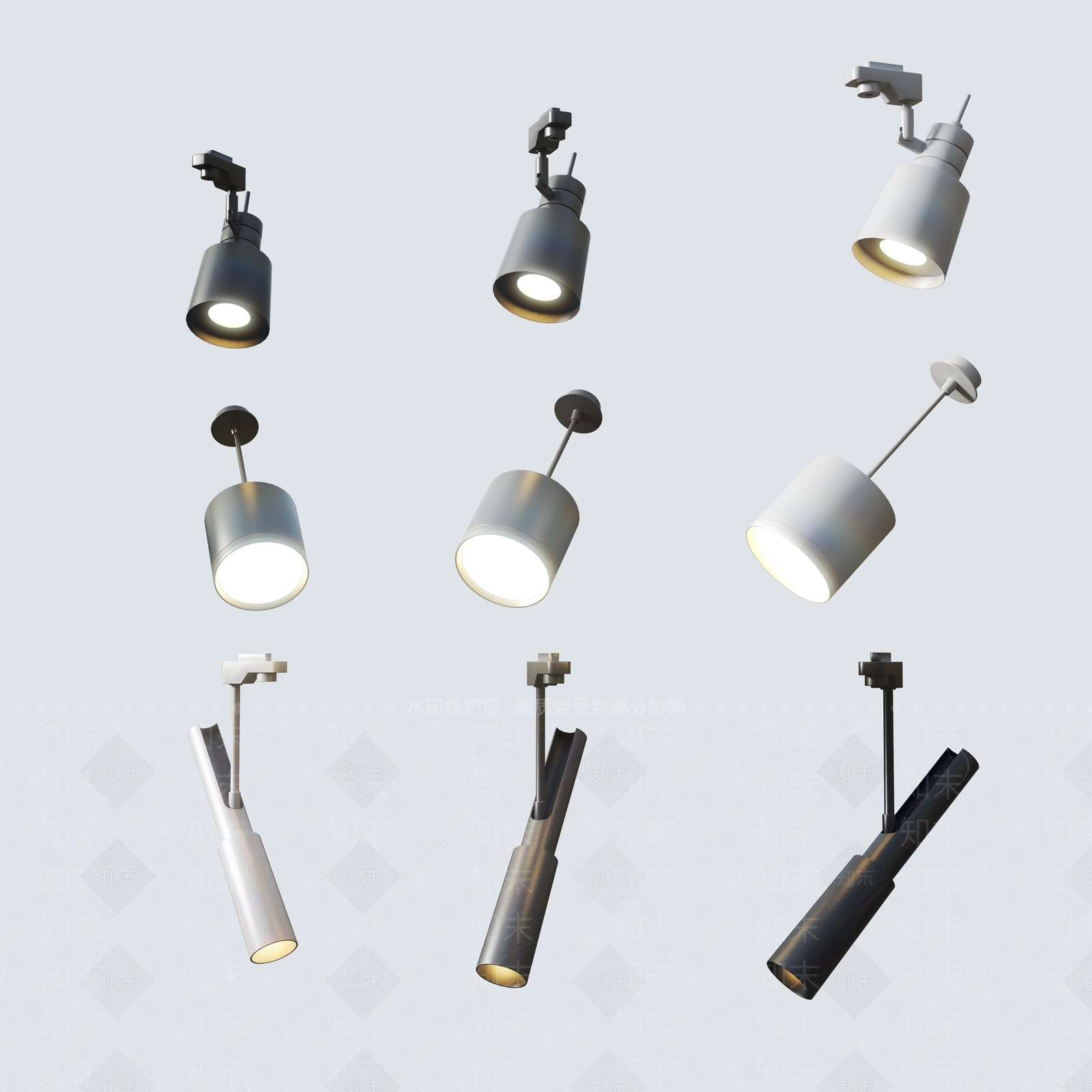 现代筒灯射灯组合3D模型下载【ID:1183059621】