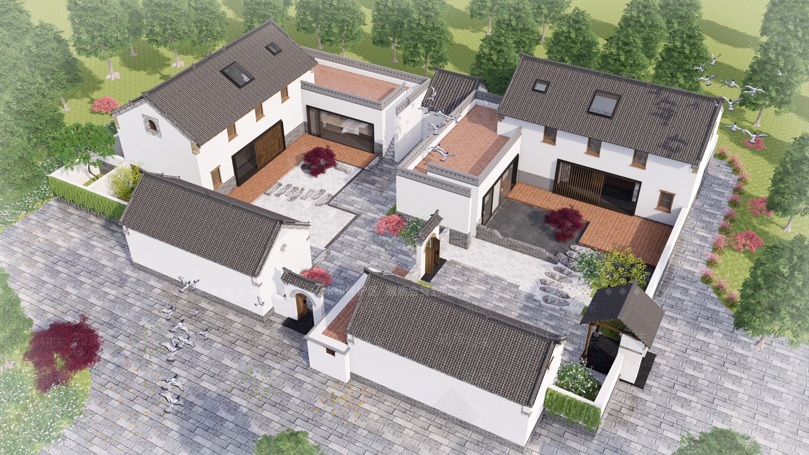 现代新中式四合院SU模型下载【ID:1183060271】