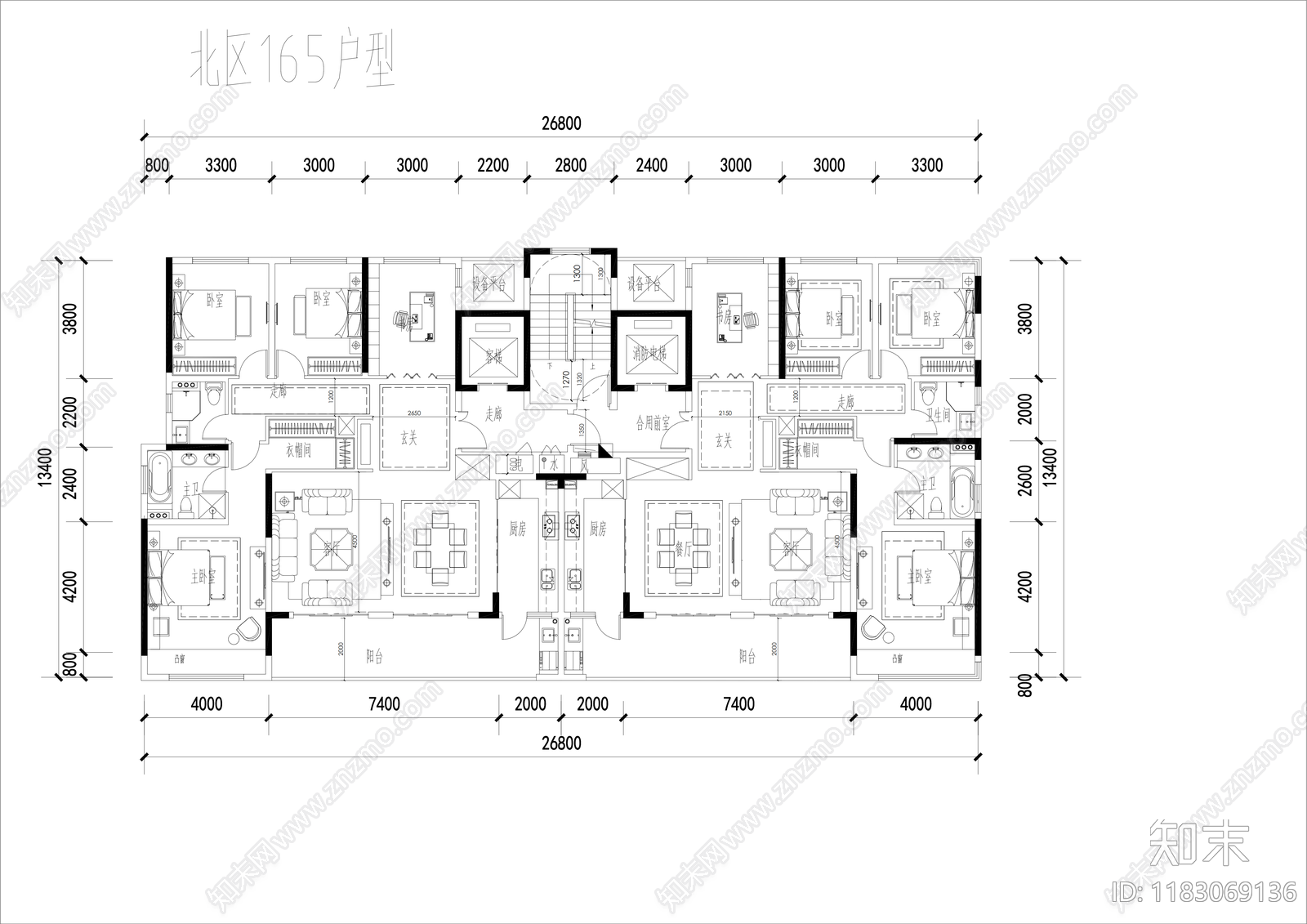 现代住宅楼建筑cad施工图下载【ID:1183069136】