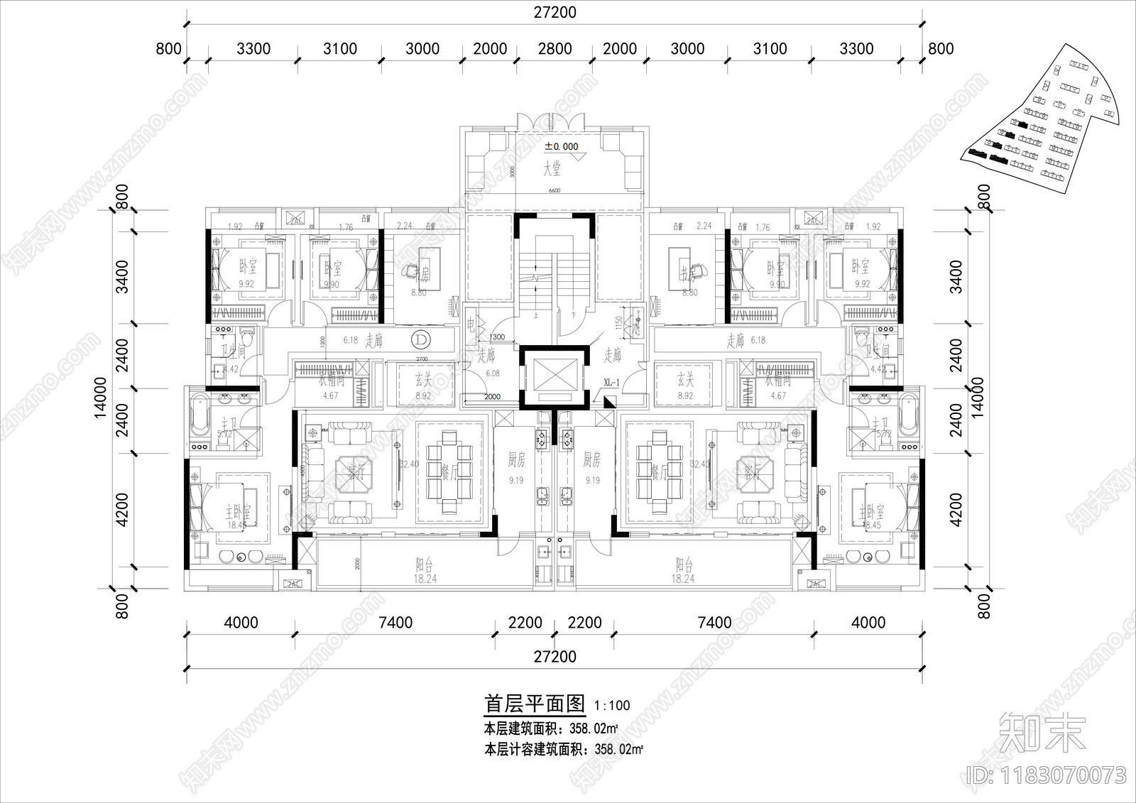 现代住宅楼建筑cad施工图下载【ID:1183070073】