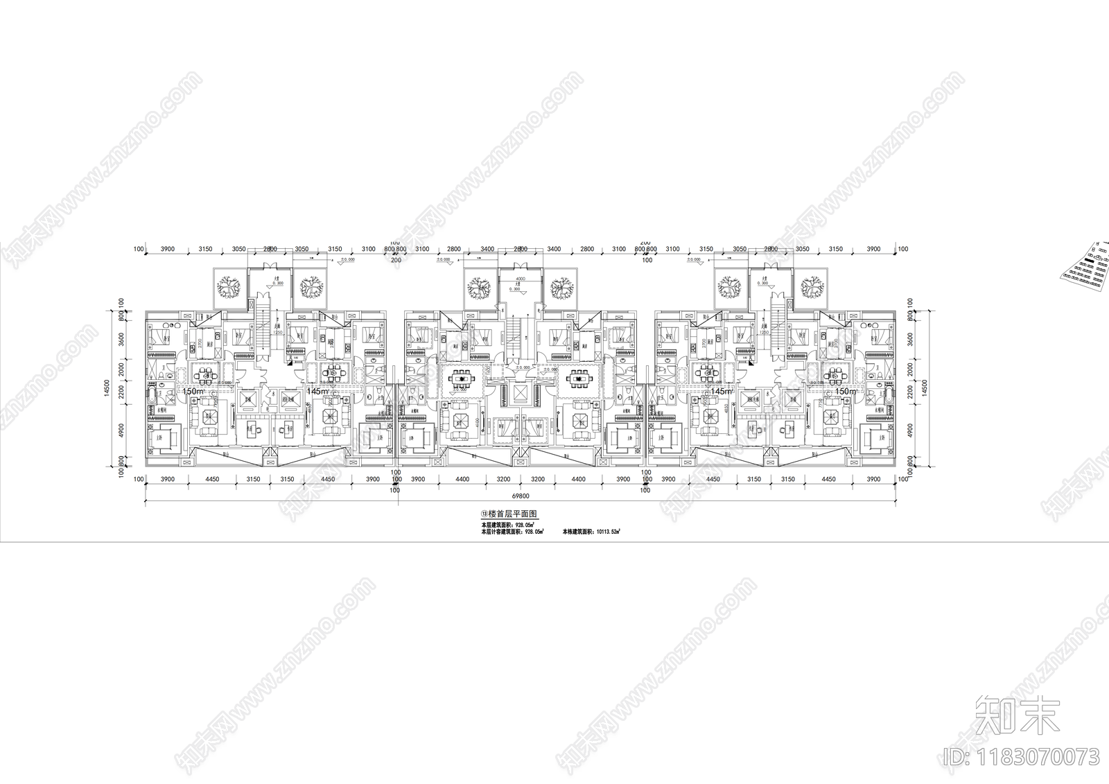 现代住宅楼建筑cad施工图下载【ID:1183070073】