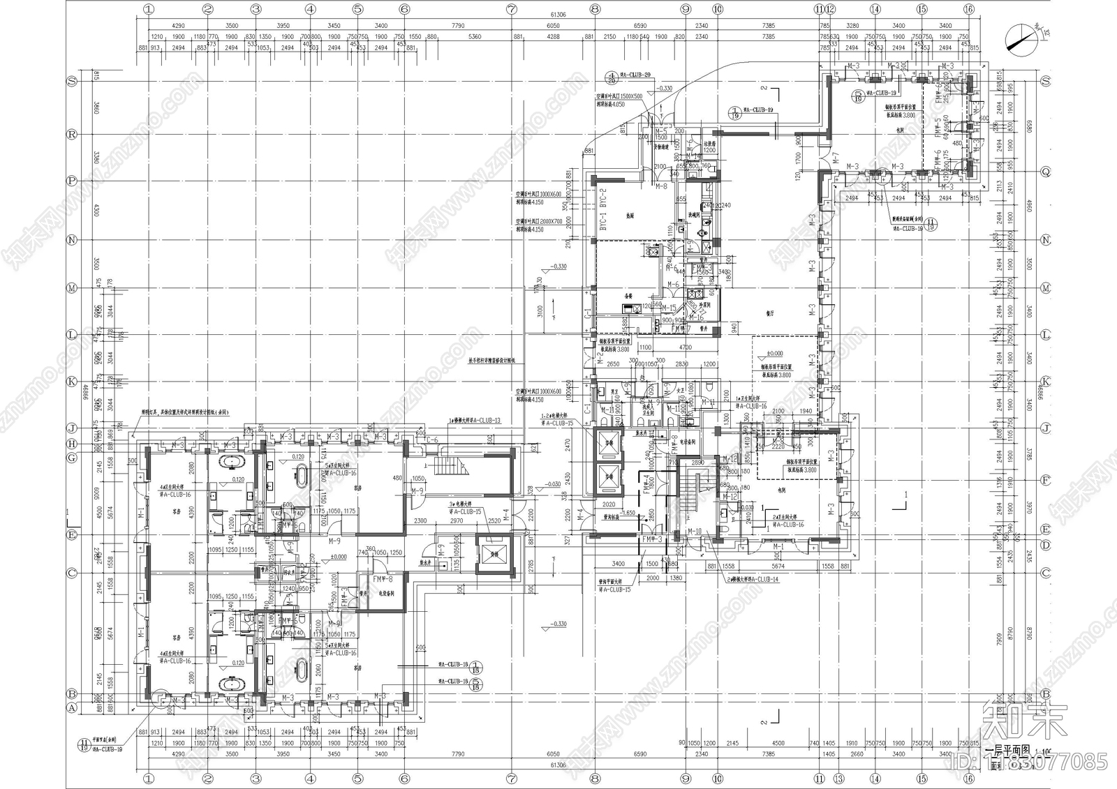 现代酒店建筑cad施工图下载【ID:1183077085】