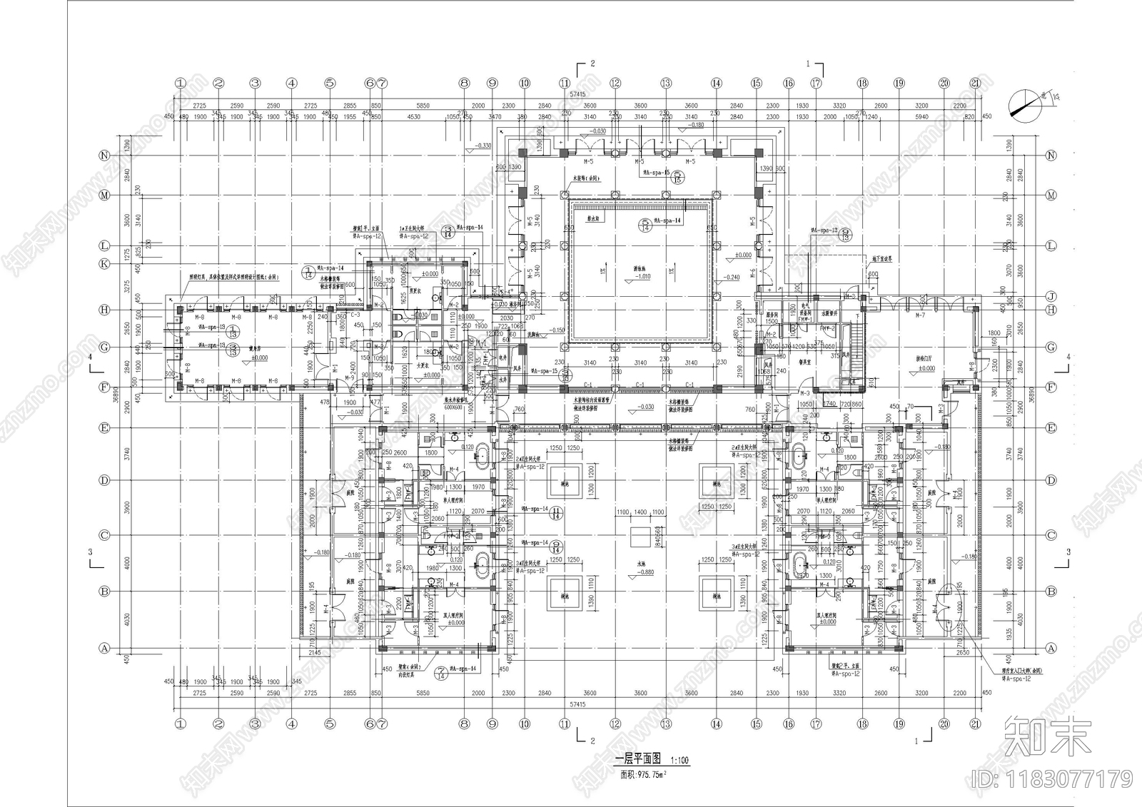 新中式酒店建筑cad施工图下载【ID:1183077179】