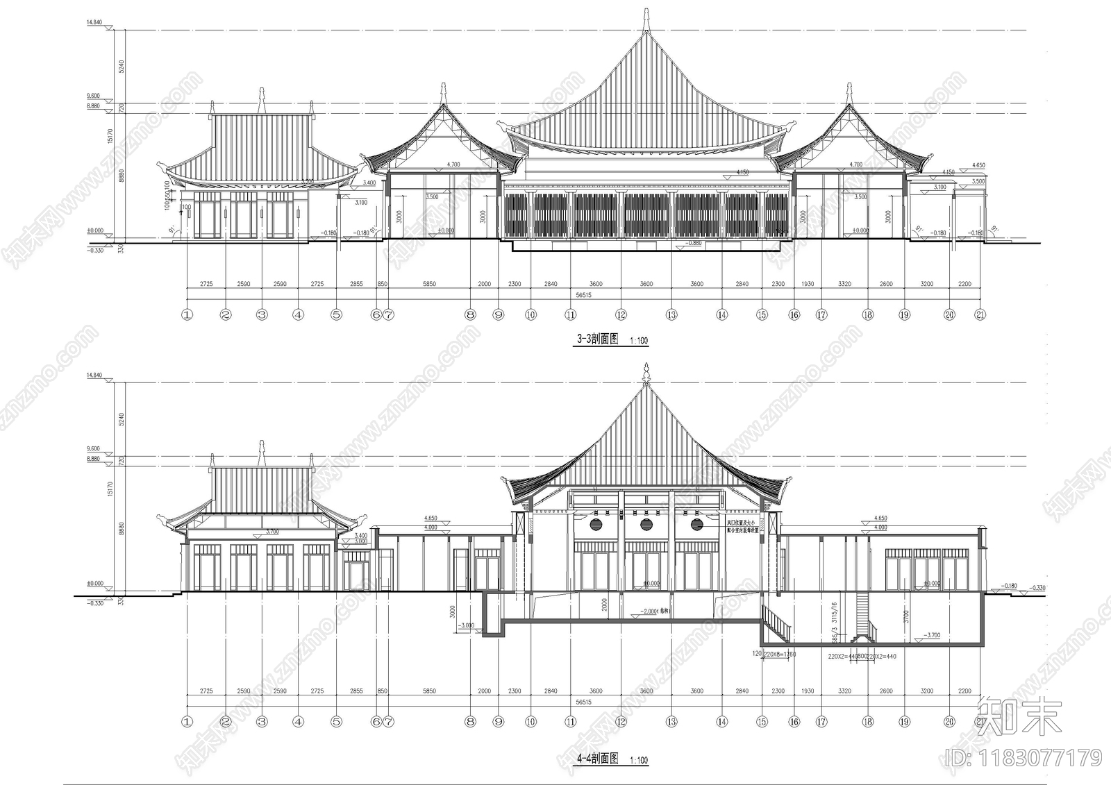 新中式酒店建筑cad施工图下载【ID:1183077179】