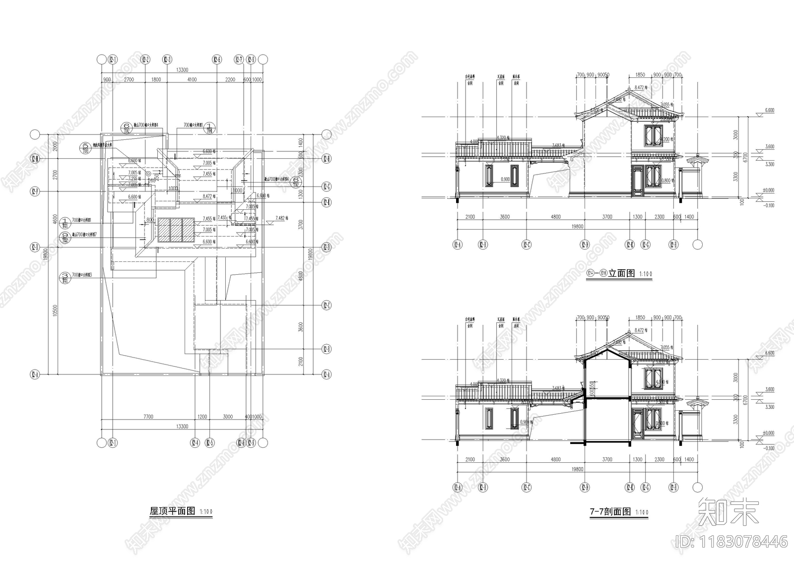 现代民宿建筑cad施工图下载【ID:1183078446】