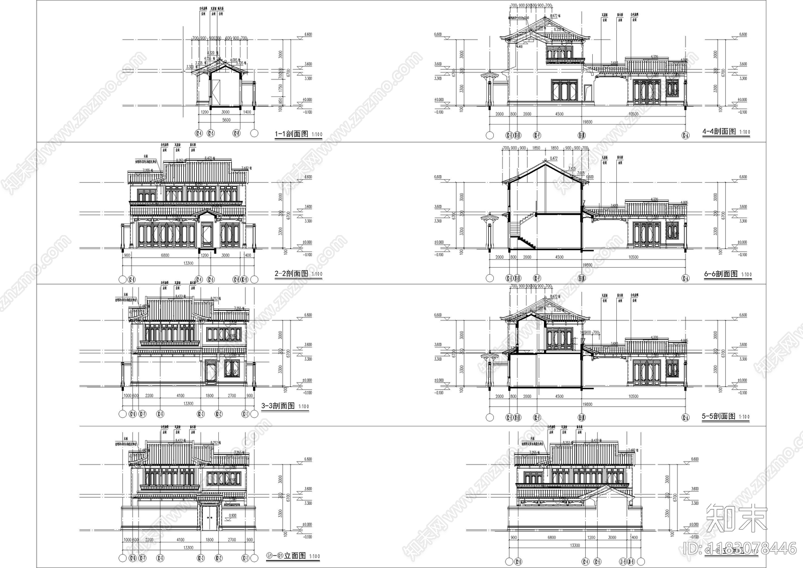 现代民宿建筑cad施工图下载【ID:1183078446】