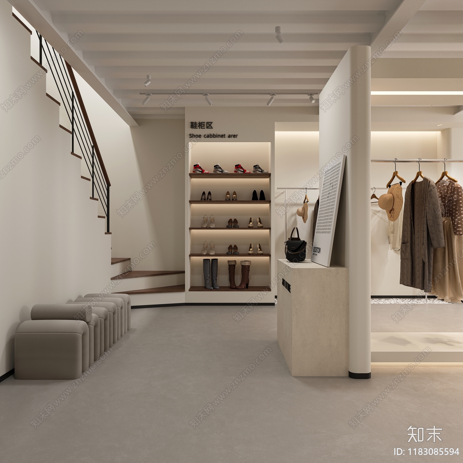 现代极简服装店3D模型下载【ID:1183085594】