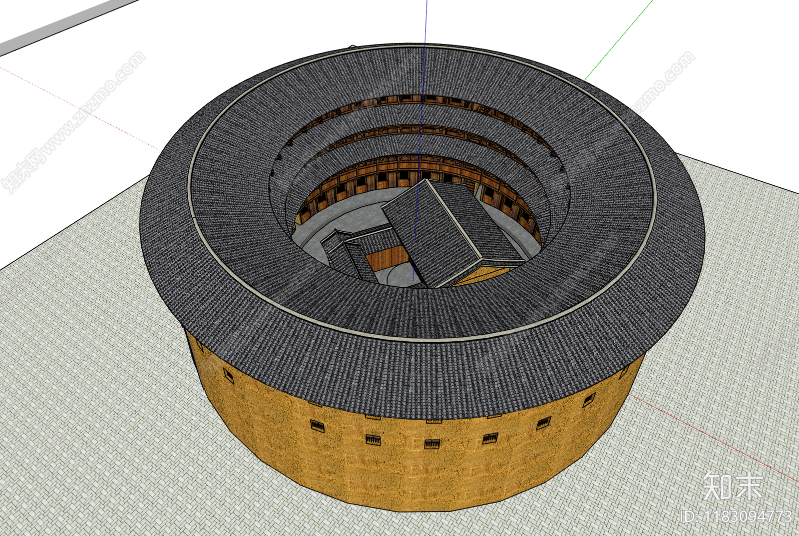 中式风格建筑SU模型下载【ID:1183094773】