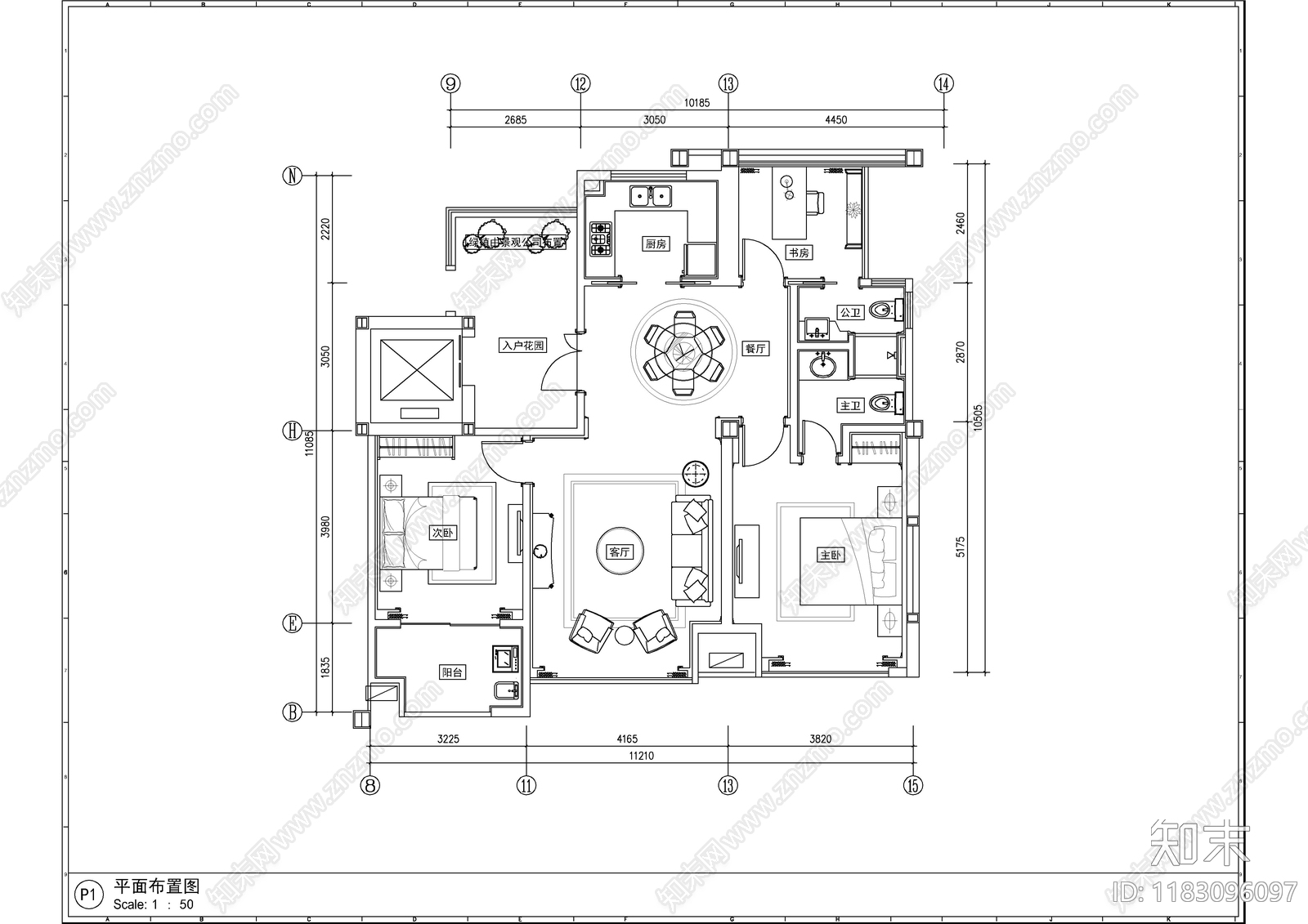 平层cad施工图下载【ID:1183096097】