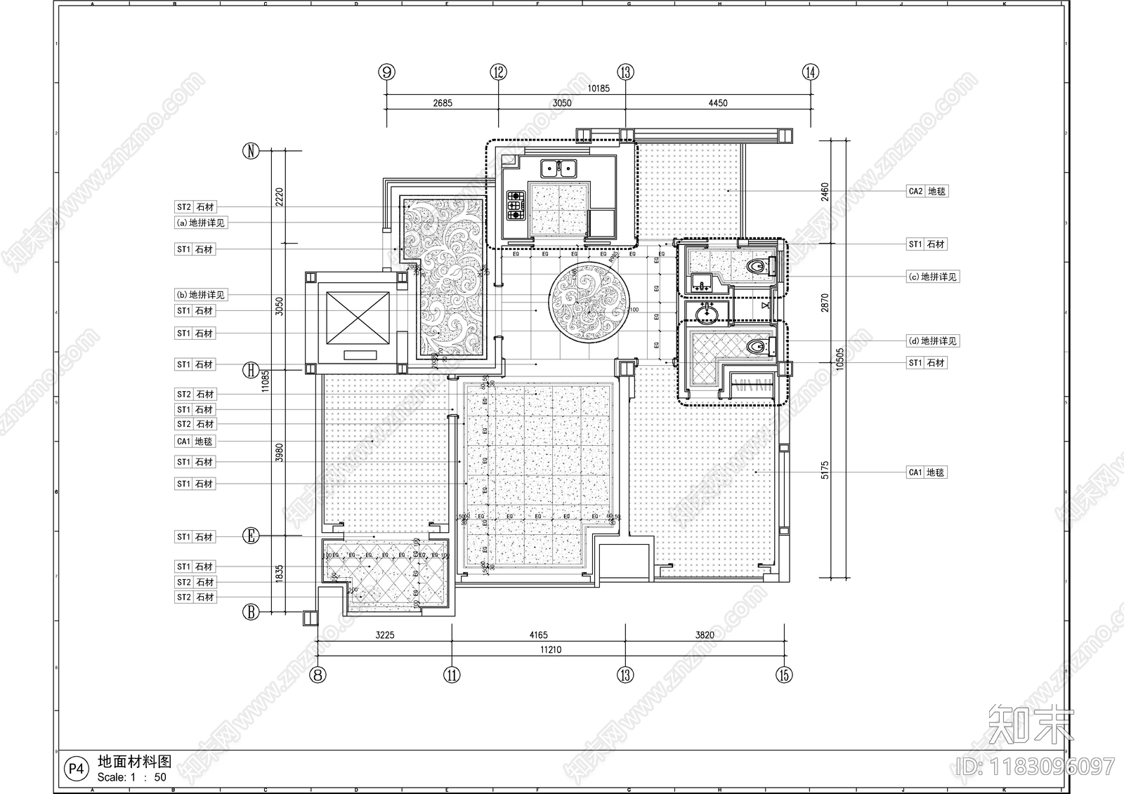 平层cad施工图下载【ID:1183096097】