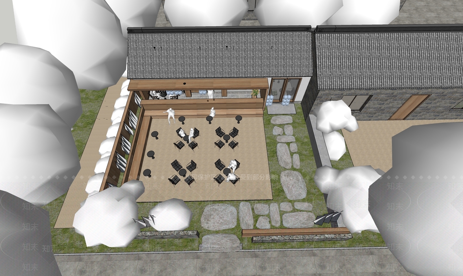 现代新中式餐饮建筑SU模型下载【ID:1183103531】