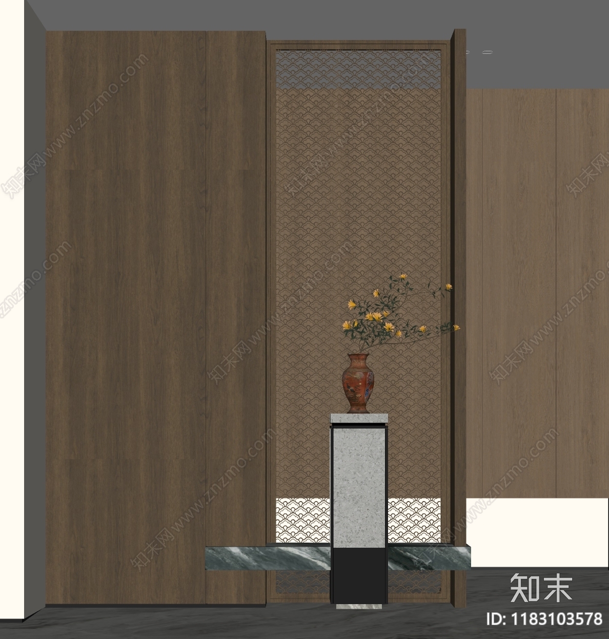 现代新中式玄关柜SU模型下载【ID:1183103578】