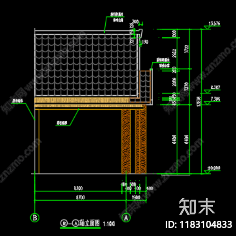 新中式中式酒店建筑cad施工图下载【ID:1183104833】