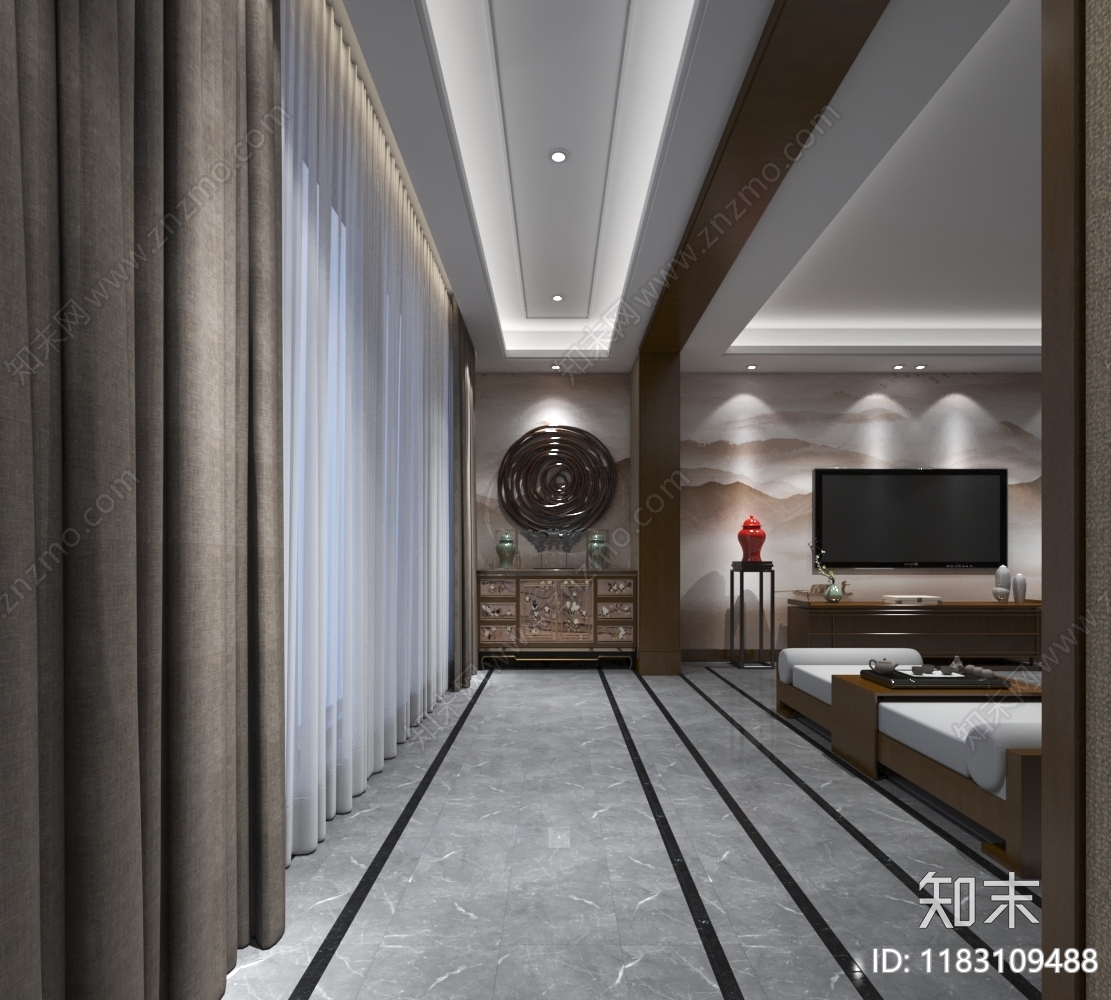 新中式中式阳台3D模型下载【ID:1183109488】