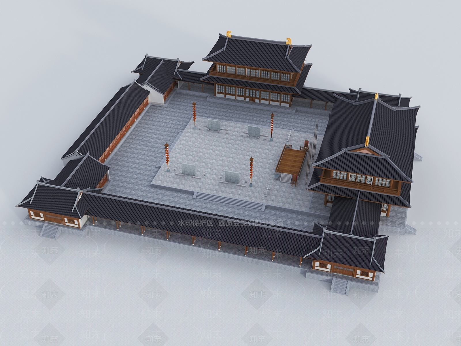 新中式中式古建3D模型下载【ID:1183110845】
