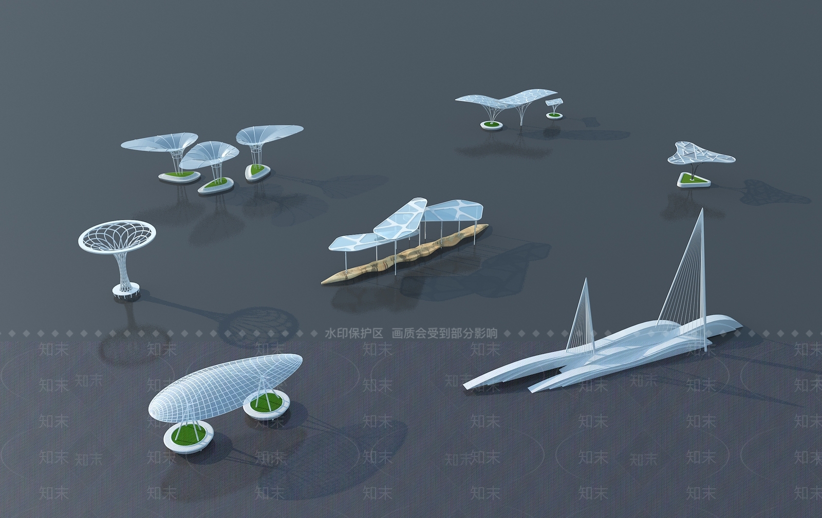 现代廊架3D模型下载【ID:1183120131】