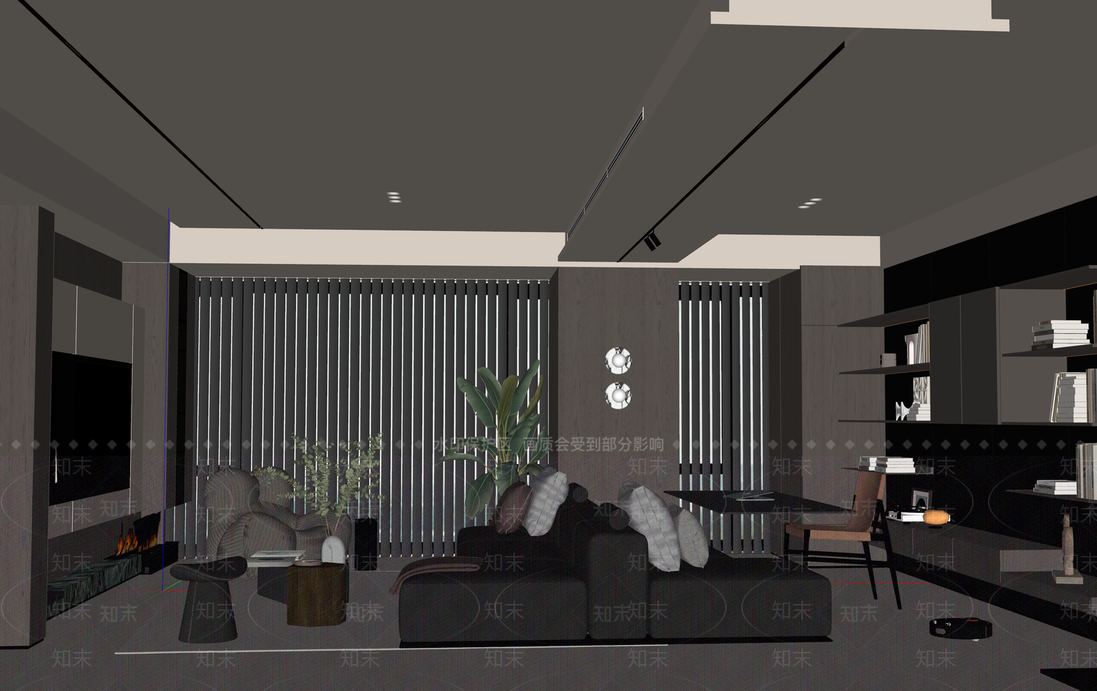 意式轻奢别墅客厅SU模型下载【ID:1183130316】