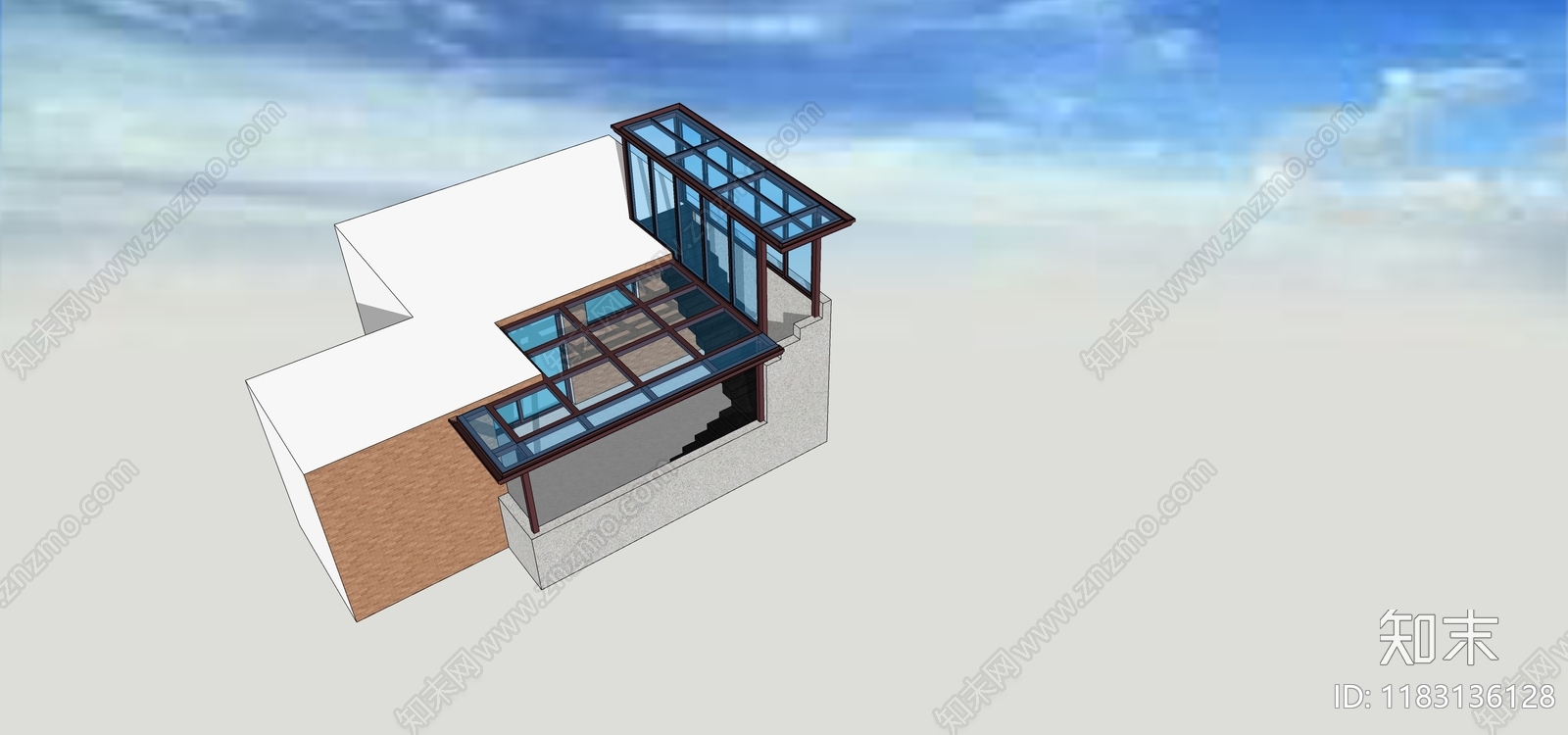 现代别墅阳台SU模型下载【ID:1183136128】