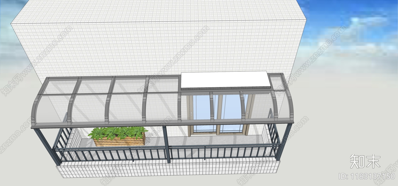 现代别墅阳台SU模型下载【ID:1183137150】