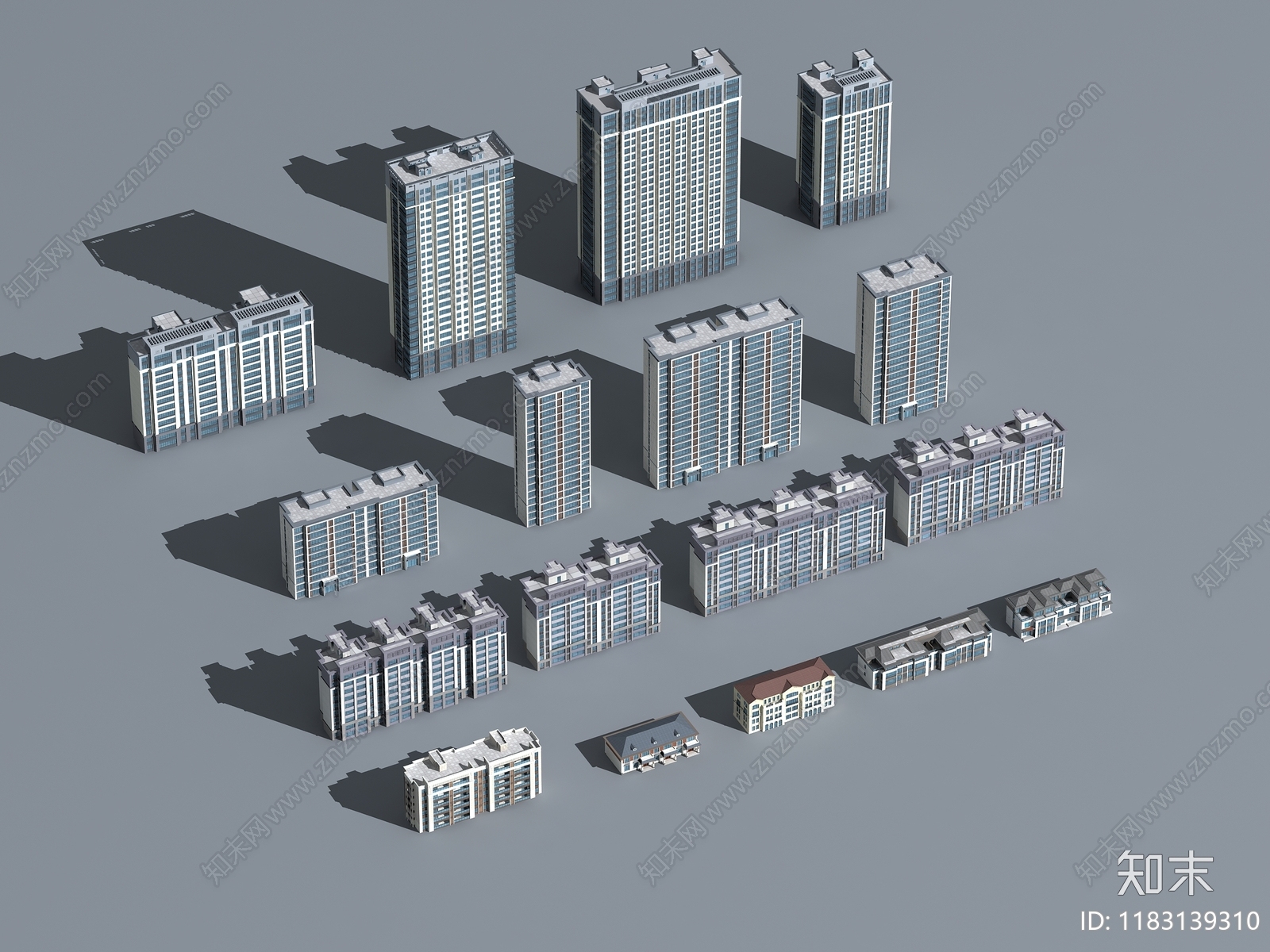 现代新中式高层住宅3D模型下载【ID:1183139310】