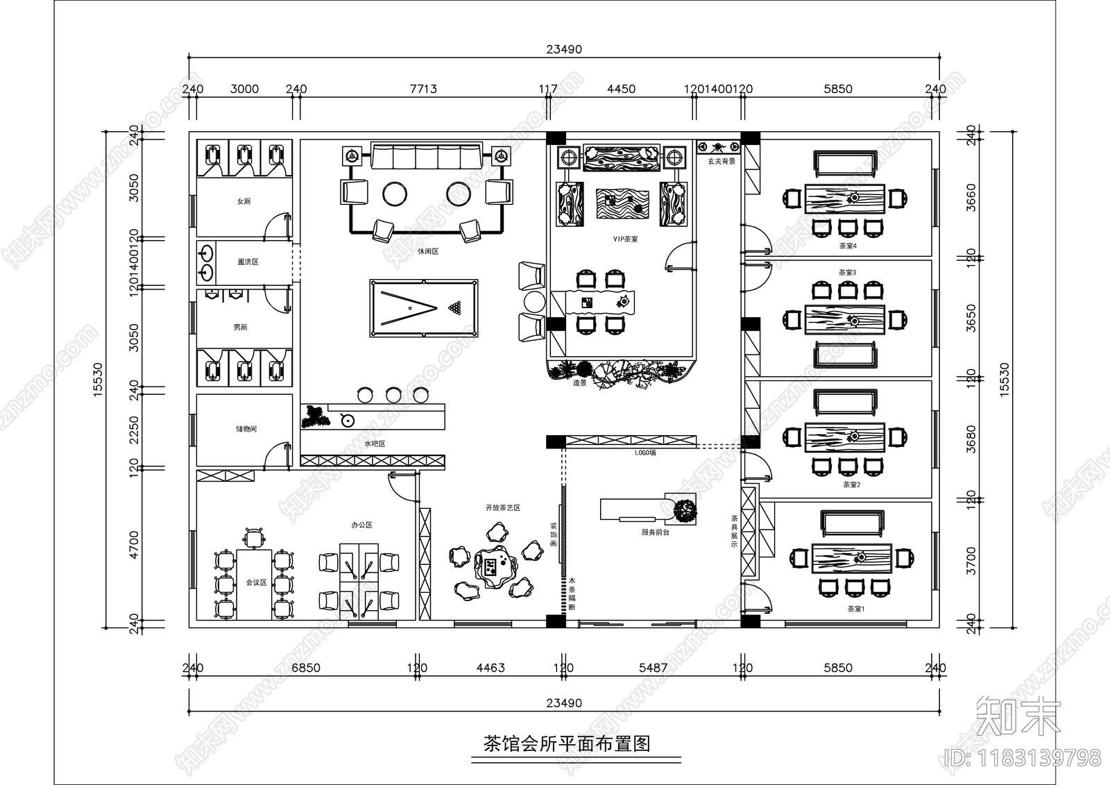 新中式中式茶馆cad施工图下载【ID:1183139798】