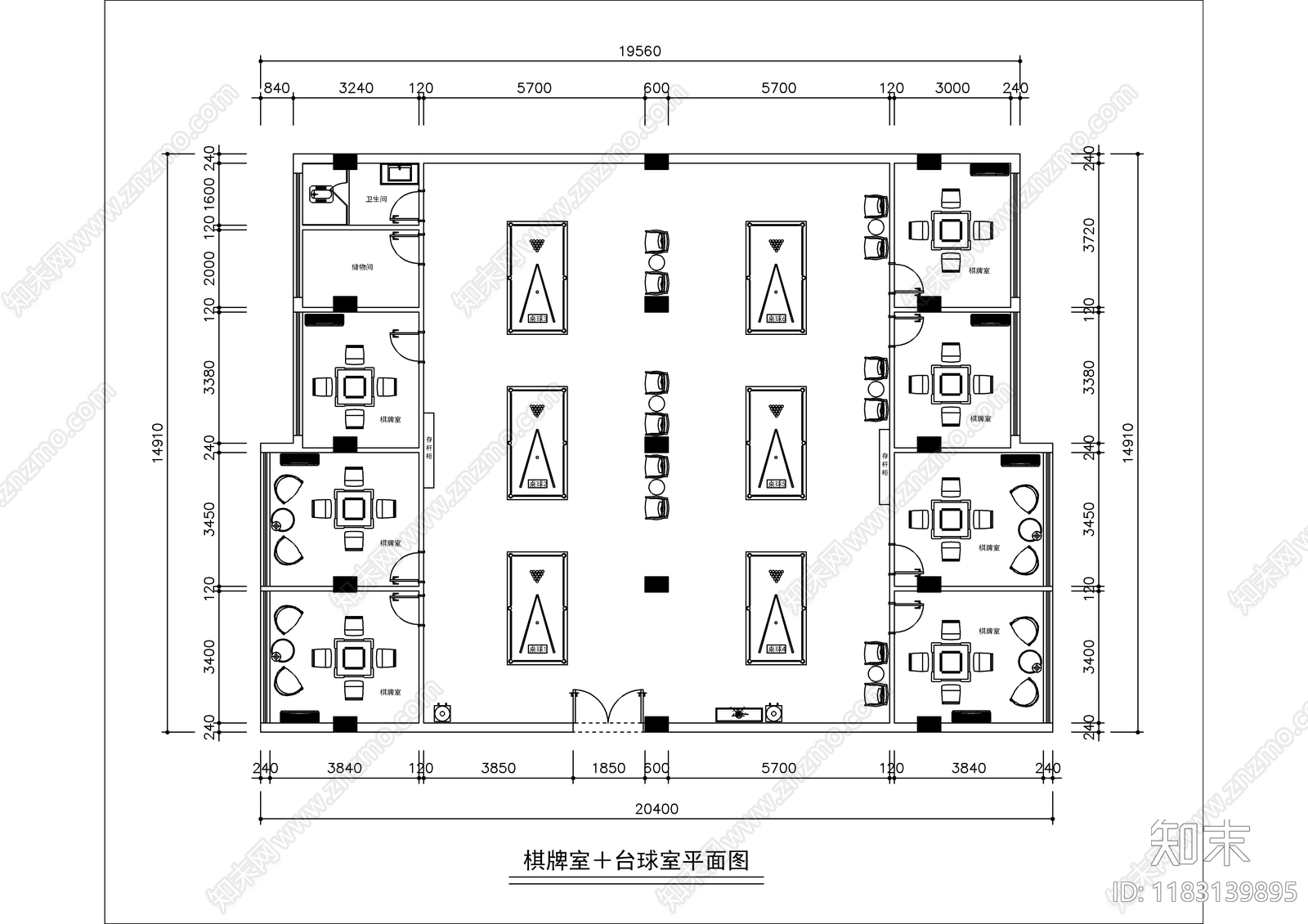 现代台球厅cad施工图下载【ID:1183139895】
