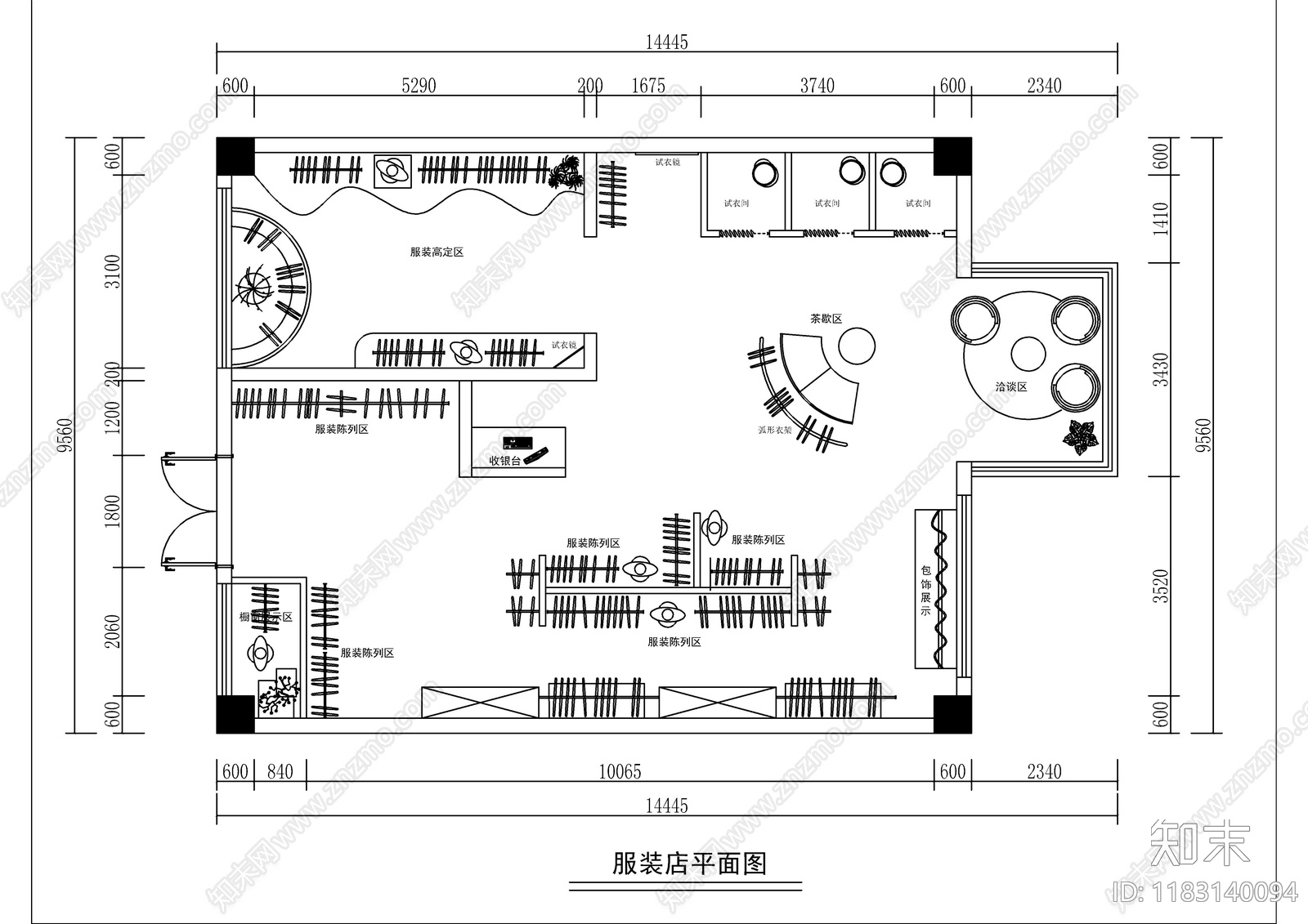 现代奶油服装店cad施工图下载【ID:1183140094】