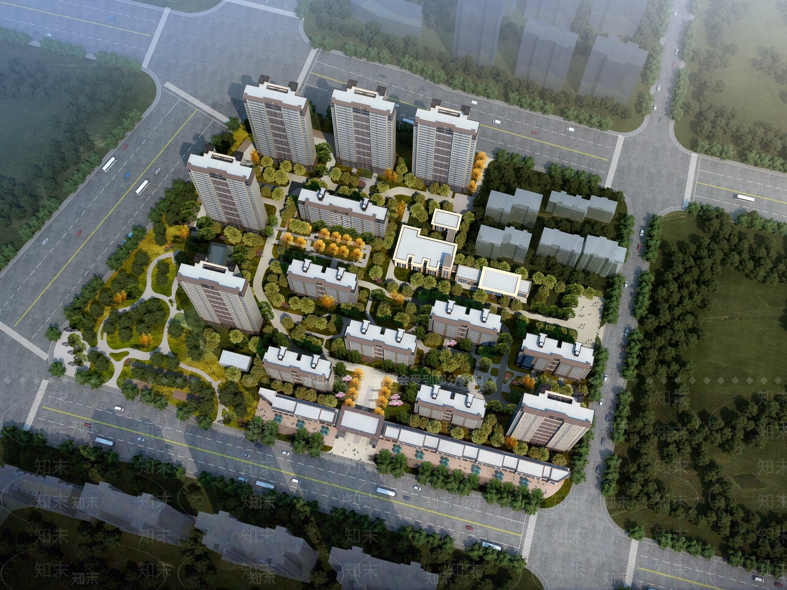 新中式鸟瞰规划3D模型下载【ID:1183140744】