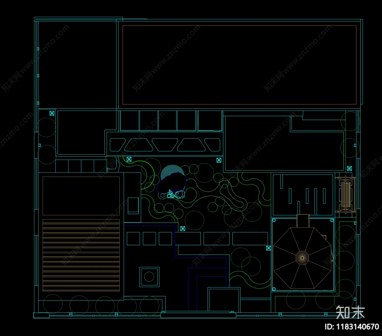 现代庭院cad施工图下载【ID:1183140670】