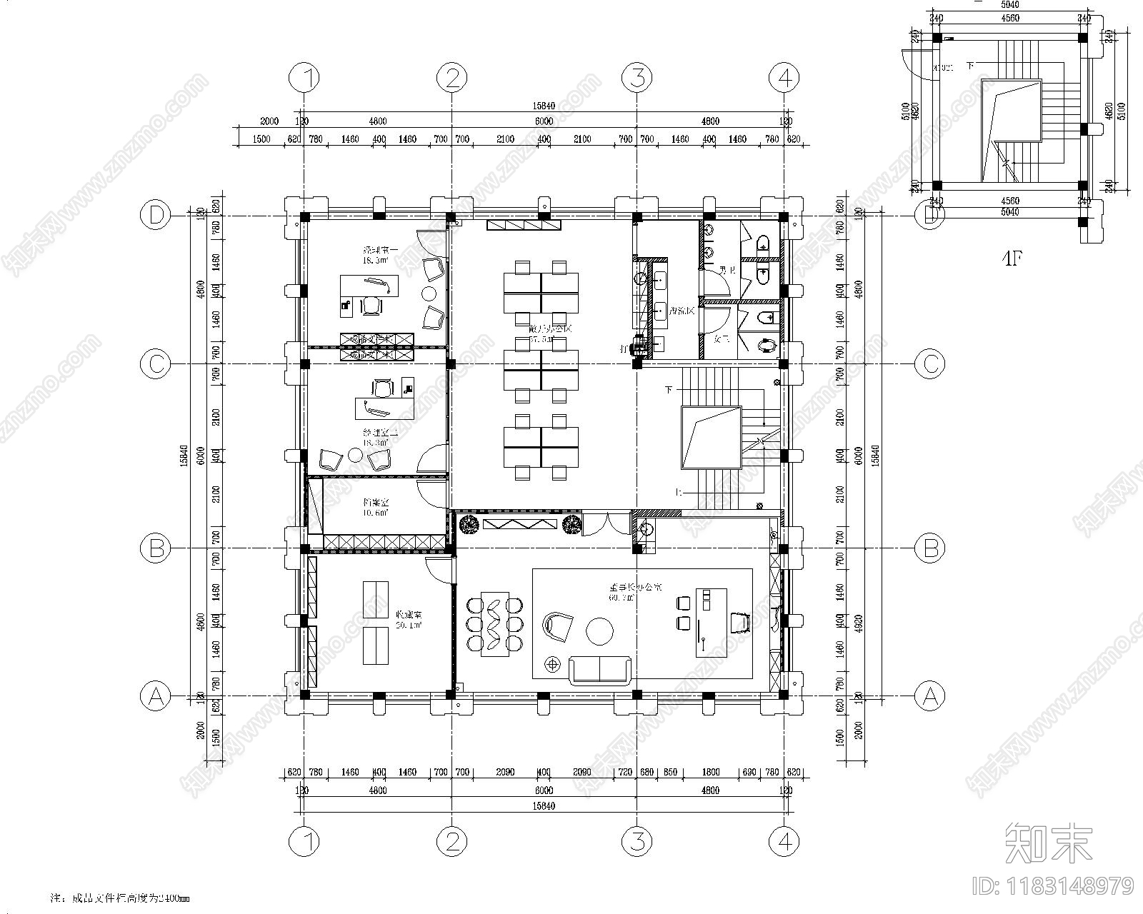 现代简约整体办公空间cad施工图下载【ID:1183148979】