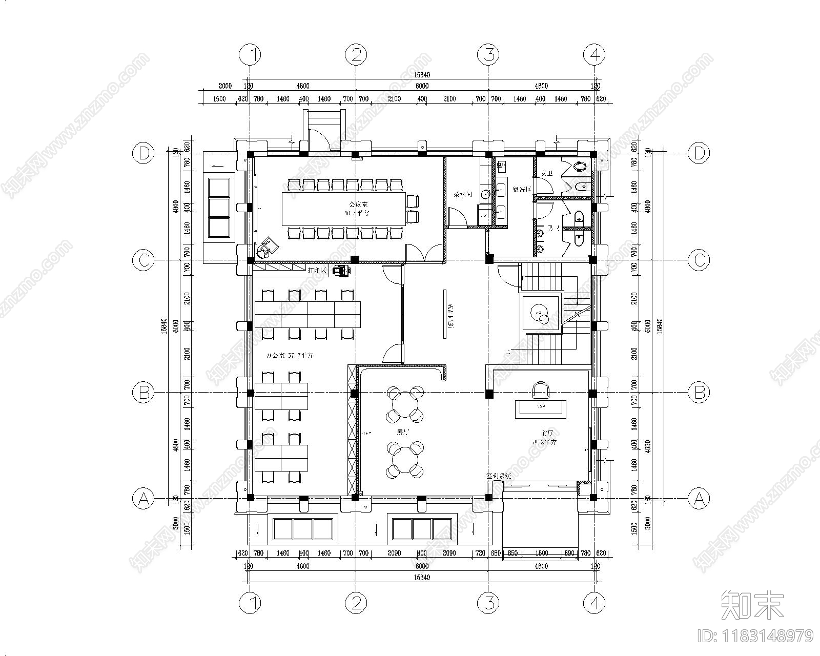 现代简约整体办公空间cad施工图下载【ID:1183148979】