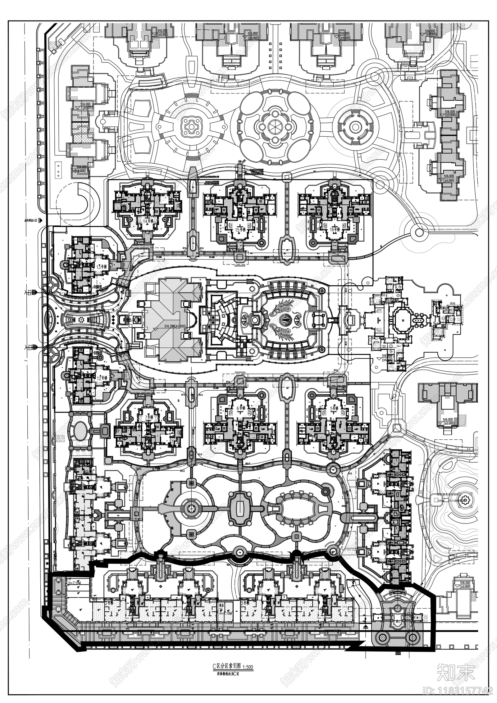 现代小区景观cad施工图下载【ID:1183157742】