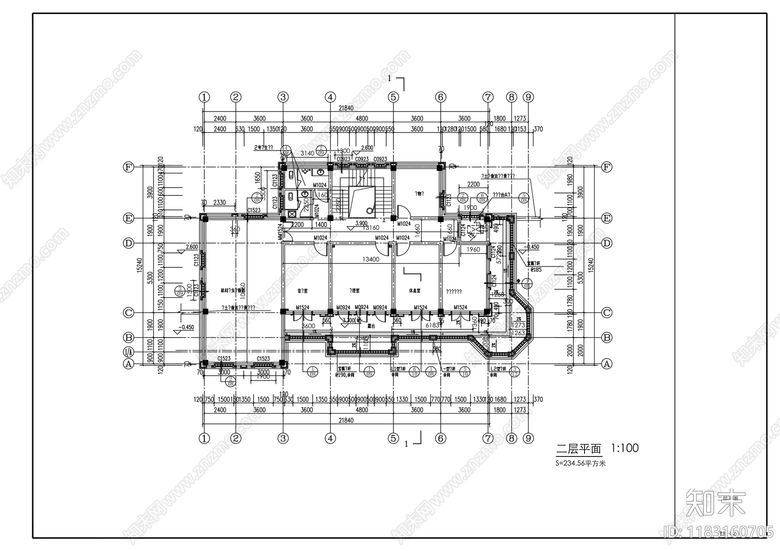 现代办公楼建筑cad施工图下载【ID:1183160705】