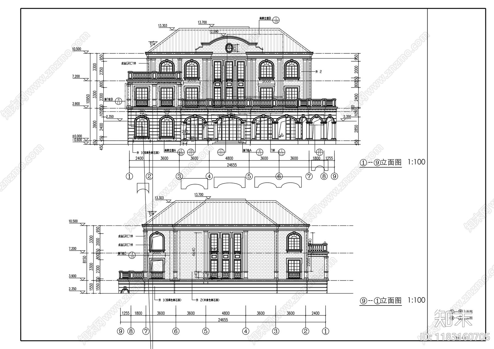 现代办公楼建筑cad施工图下载【ID:1183160705】