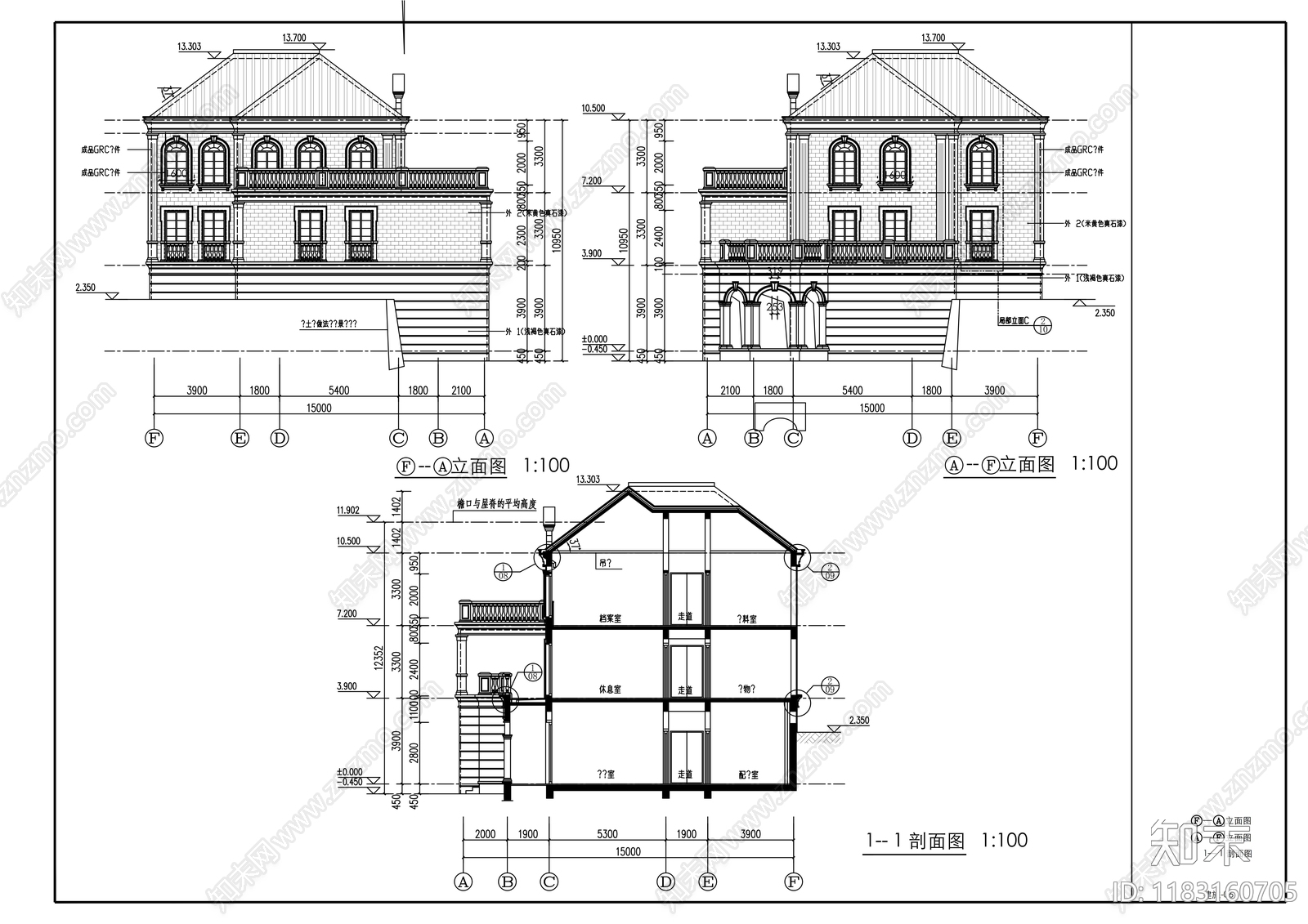 现代办公楼建筑cad施工图下载【ID:1183160705】