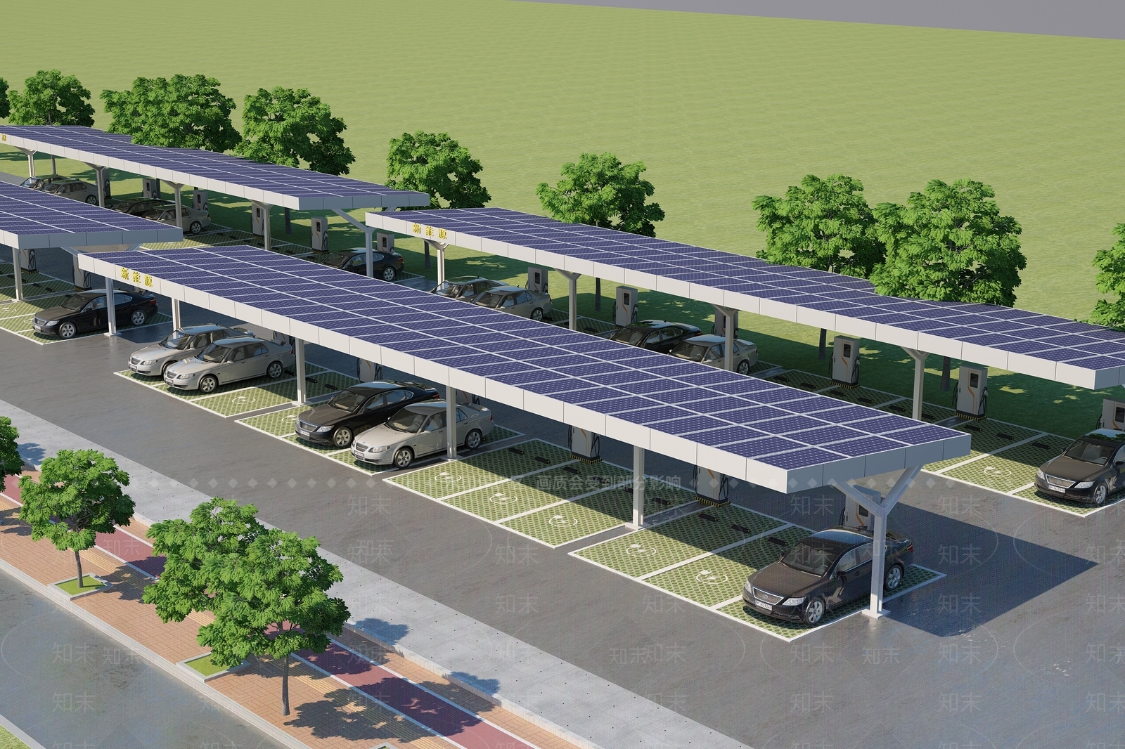 现代户外停车场3D模型下载【ID:1183166443】