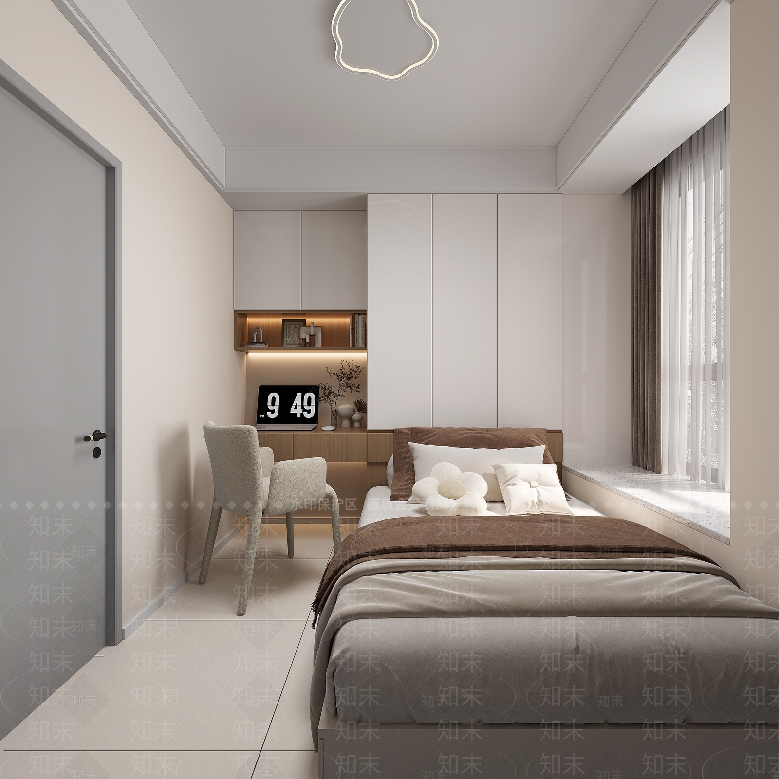 现代奶油榻榻米卧室3D模型下载【ID:1183170487】