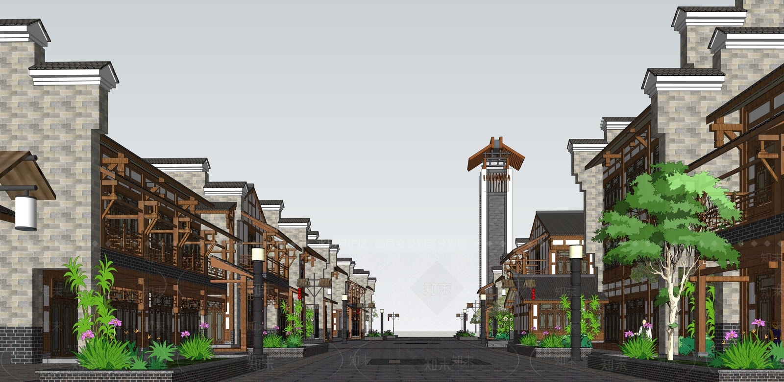 新中式商业街SU模型下载【ID:1183175120】