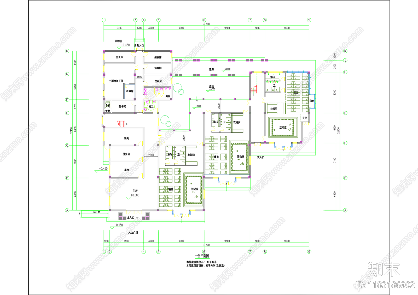 现代幼儿园建筑cad施工图下载【ID:1183186902】
