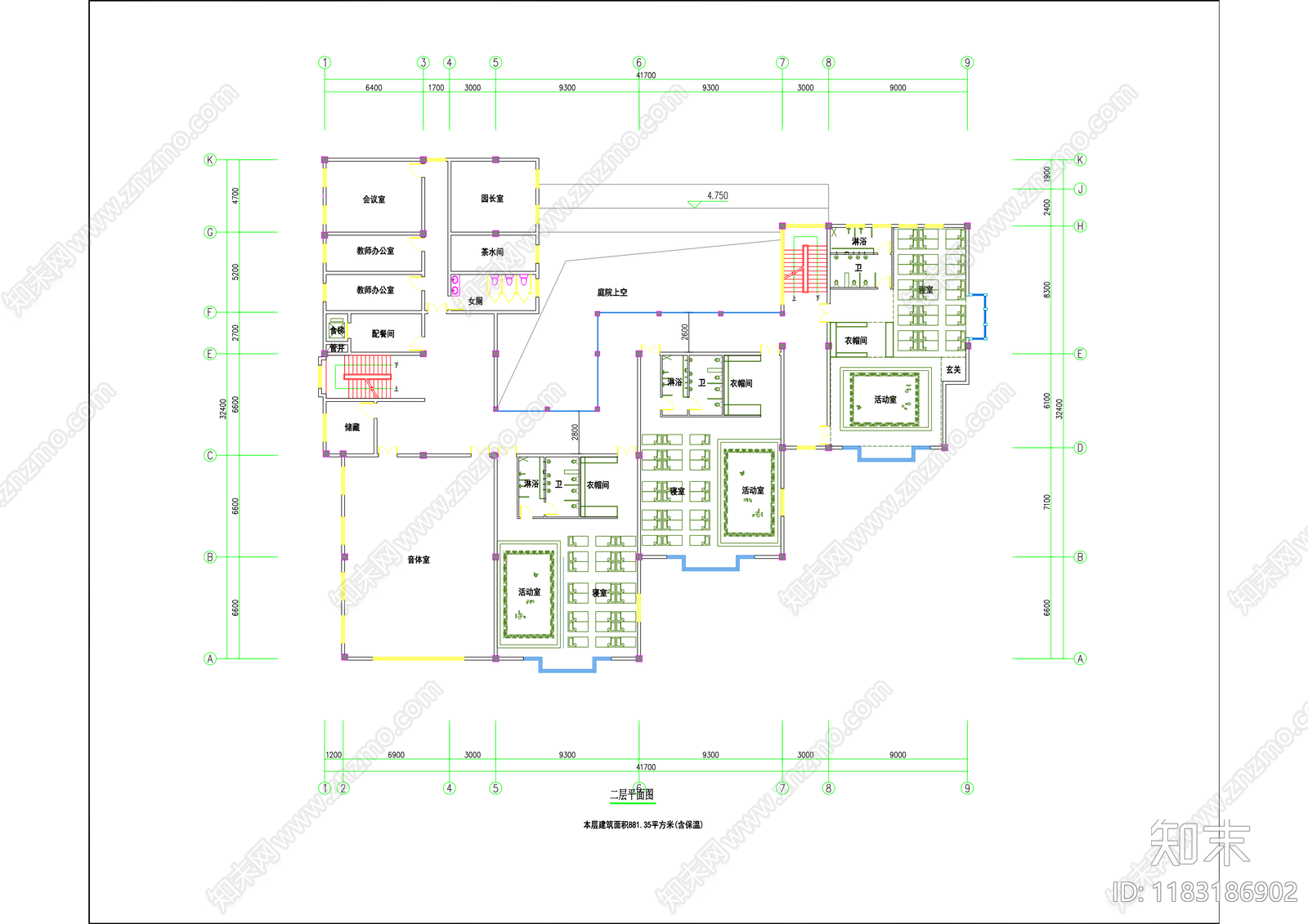 现代幼儿园建筑cad施工图下载【ID:1183186902】