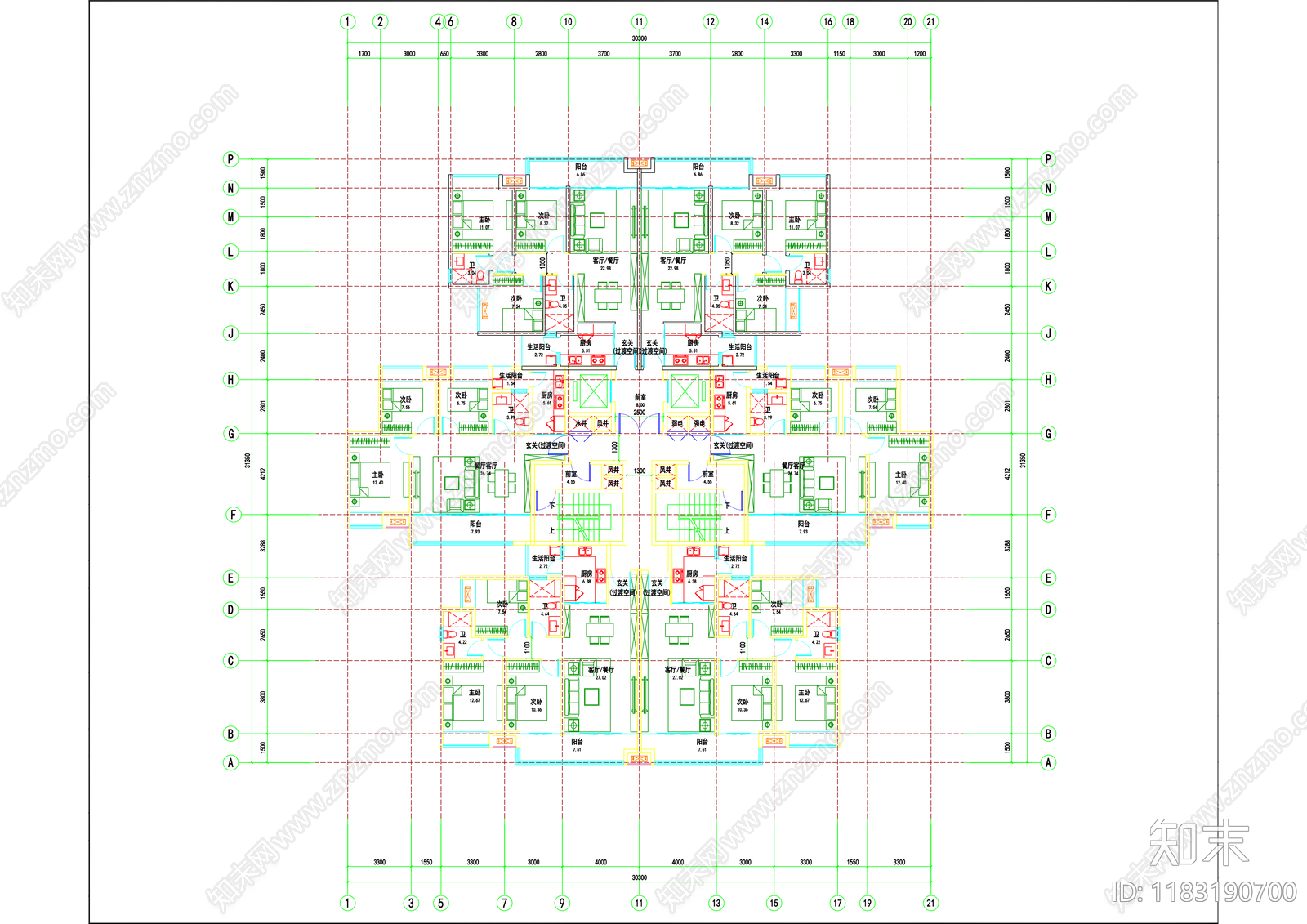 现代住宅楼建筑cad施工图下载【ID:1183190700】