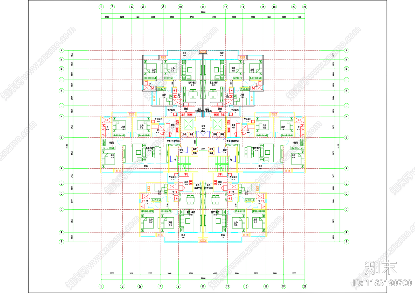现代住宅楼建筑cad施工图下载【ID:1183190700】
