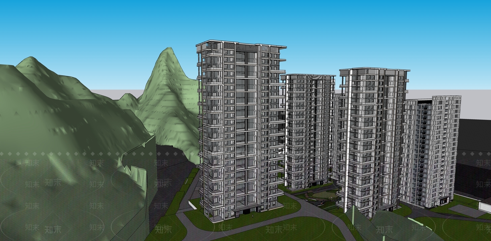 简约轻奢高层住宅SU模型下载【ID:1183191504】