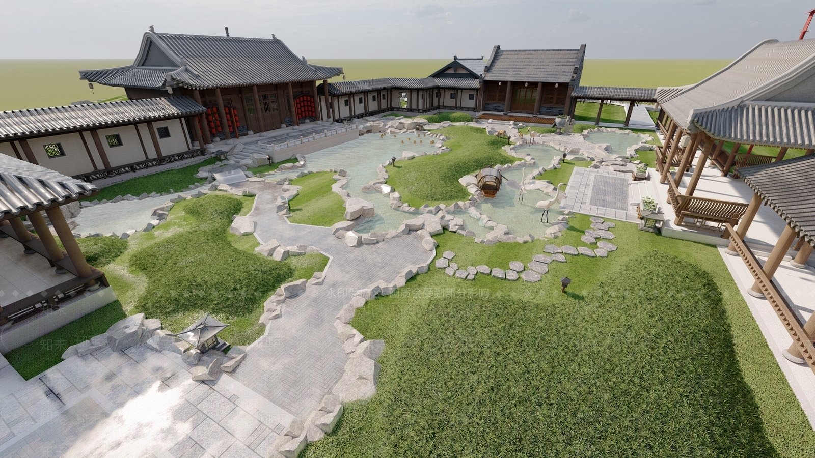 中式古建筑SU模型下载【ID:1183196010】