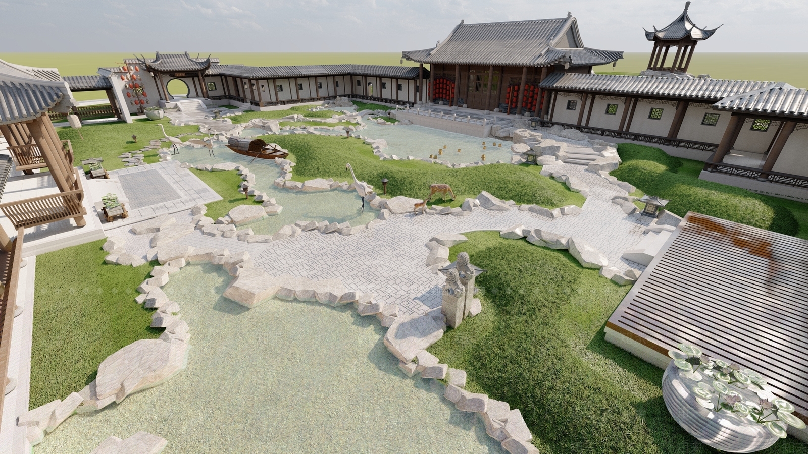 中式古建筑SU模型下载【ID:1183196010】