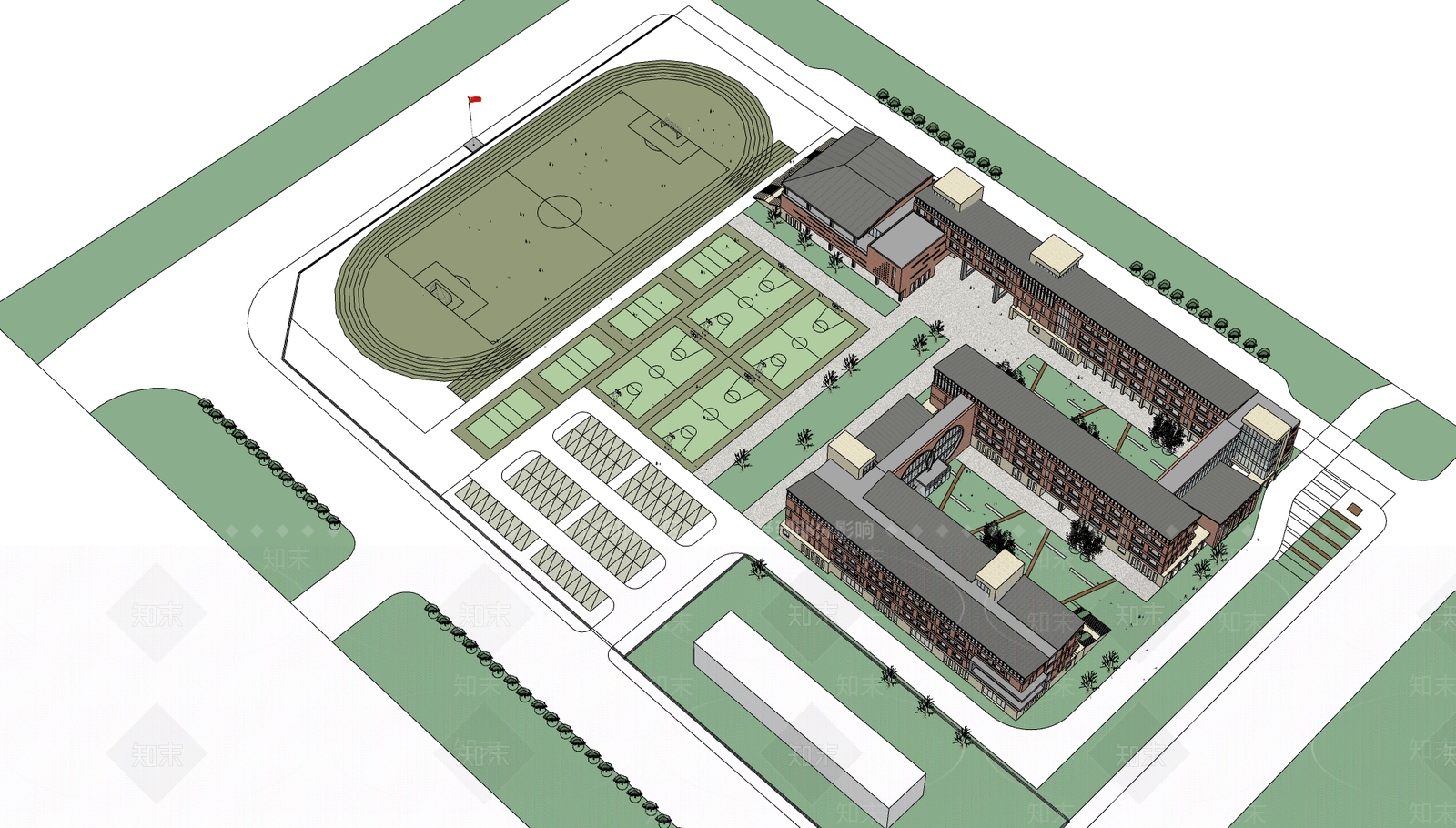 现代学校建筑SU模型下载【ID:1183205712】