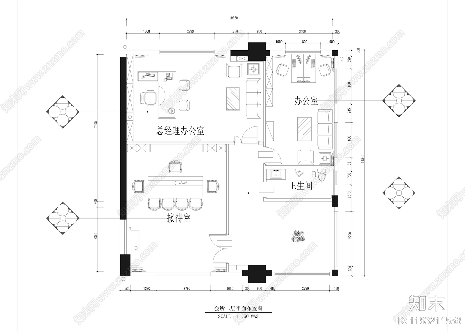 新中式现代会所cad施工图下载【ID:1183211553】