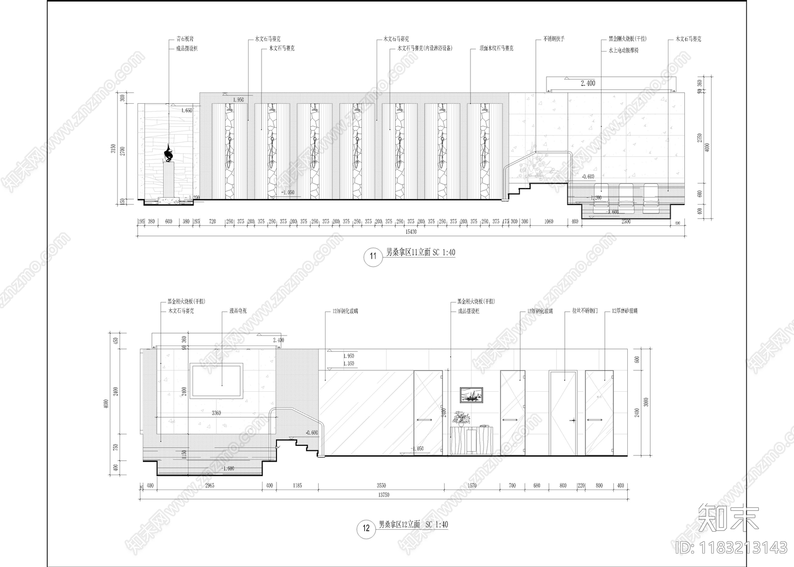 现代新中式洗浴中心cad施工图下载【ID:1183213143】