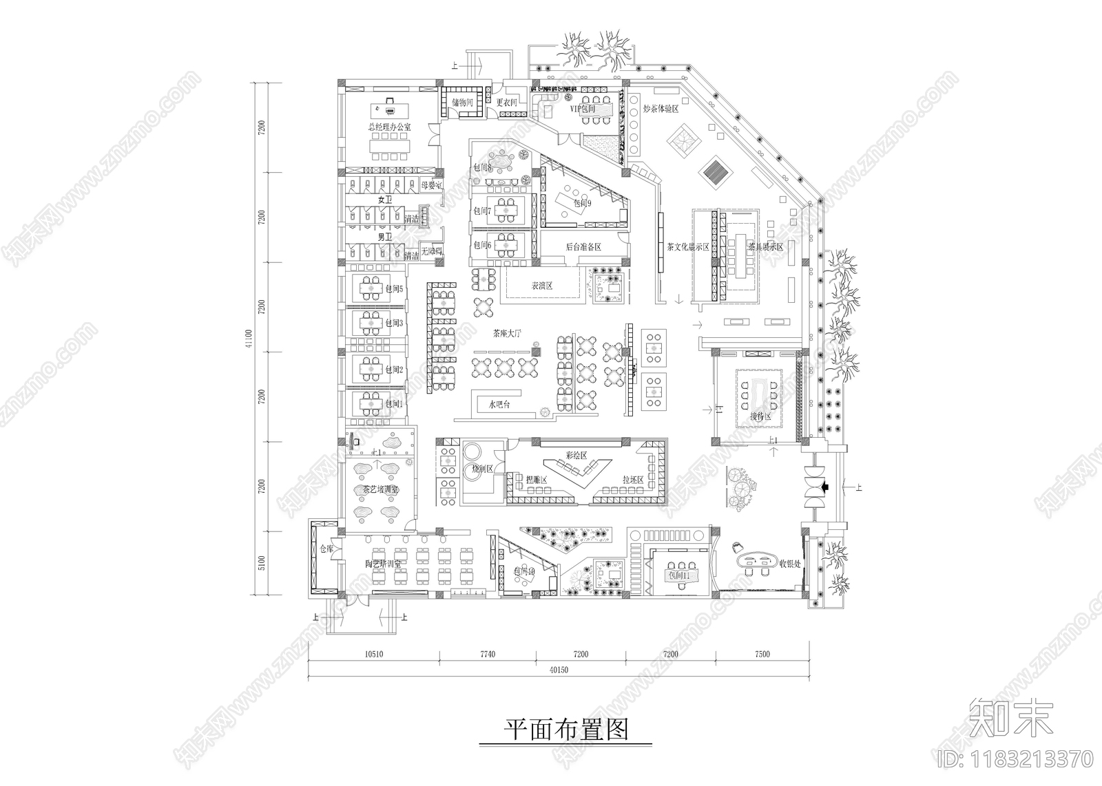 新中式茶馆施工图下载【ID:1183213370】