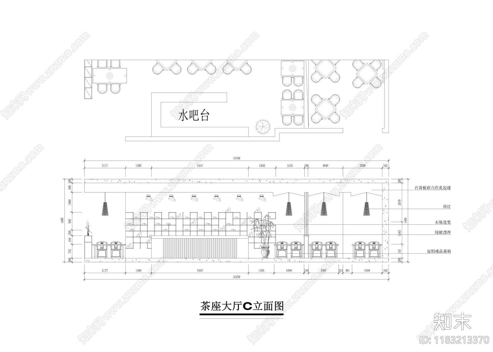 新中式茶馆cad施工图下载【ID:1183213370】